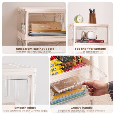 Chenshia 4-Tier Foldable Stackable Storage Box with Wheels & Magnetic Door