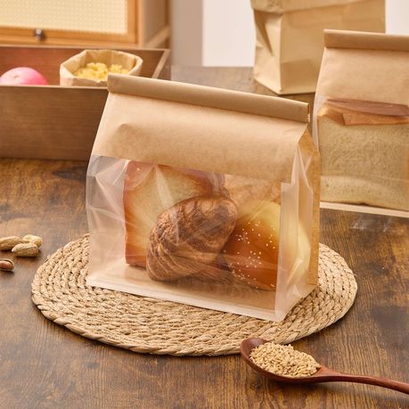 Chenshia 50pc Kraft Paper Bread Bags & Tin Ties Lock with Window