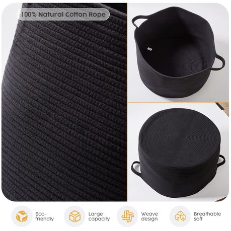 90L Woven Laundry Basket Foldable Storage Hamper Decor Organiser - Black