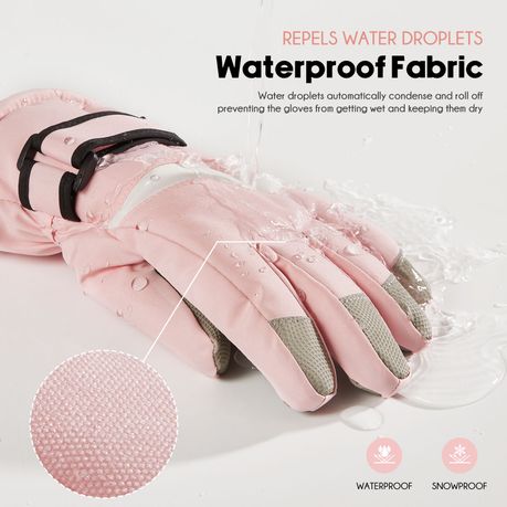 Kids Winter Gloves Waterproof Thermal Snow Ski Mittens - Pink