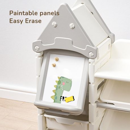 4-Tier Kids Toy Storage Organizer Cabinet with Bins & Drawing Board