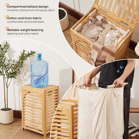 Chenshia Bamboo Laundry Basket with Lid with Removable Washing Bags