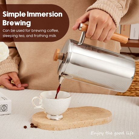 1L Stainless Steel French Press Coffee Maker - Silver