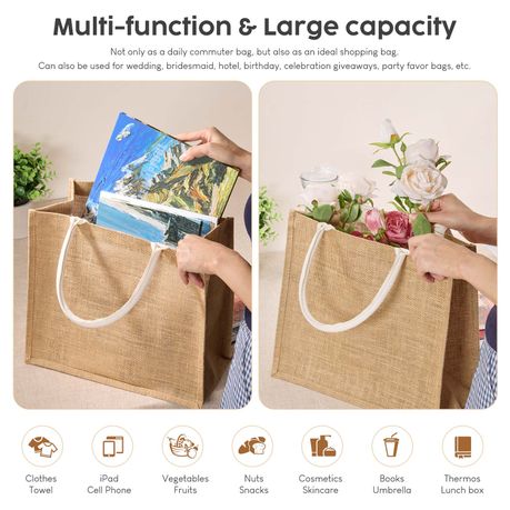 Jute Tote Bag Cotton Rope Handheld Picnic Travel Shopping Bag - 10Pcs