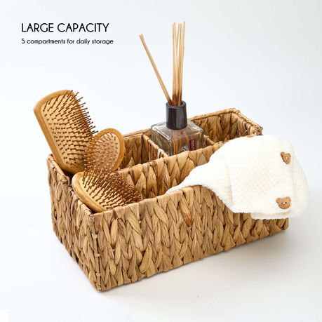 Chenshia 4-Compartment Hand-Woven Wicker Cutlery Holder Tabletop Organizer