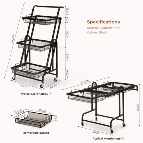 3-Tier Adjustable Storage Trolley