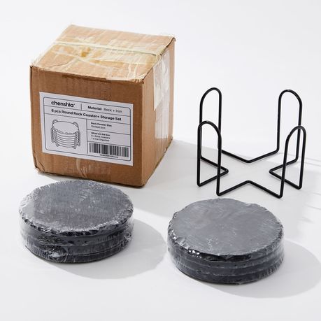 8Pc Round Slate Coaster Set
