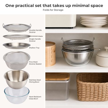 6-Piece Stainless Steel & Glass Mixing Bowl Set