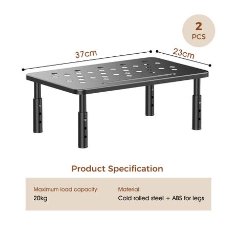 Height-Adjustable Monitor & Laptop Stand | 3-Level Riser | 37 × 23 cm | 2-Pack