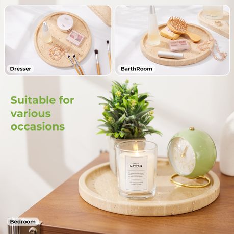 Travertine Decorative Tray Marble Vanity Organizer - Round