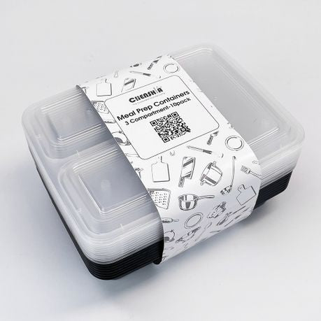 Chenshia 10Pc Meal Prep Container Set - 3 Compartment Lunch Boxes - 1000ml