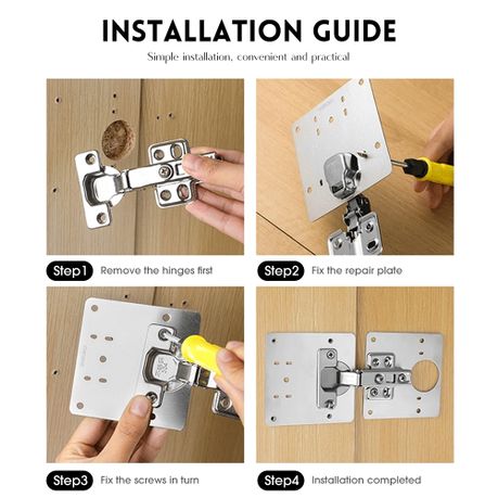 6-Piece Cabinet Hinge Repair Plate Set Stainless Steel Bracket Kit