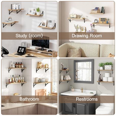 4-Pack Rustic Wooden Wall Floating Shelves - DIY Home Décor