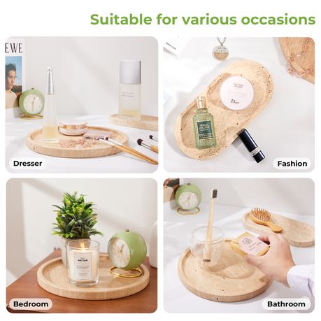 Travertine Tray Vanity Organizers - Round and Ellipse