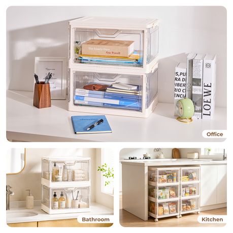 Chenshia 4-Tier Foldable Stackable Storage Box with Wheels & Magnetic Door