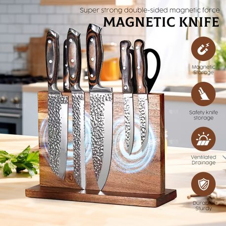 Acacia Wood Double-Sided Magnetic Knife Block