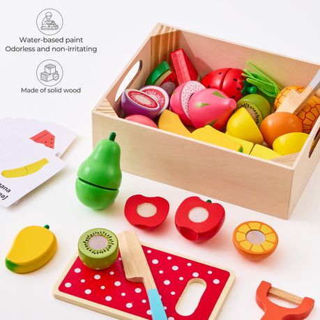 Wooden Fruit Cutting Toy Set with Tray & Learning Cards