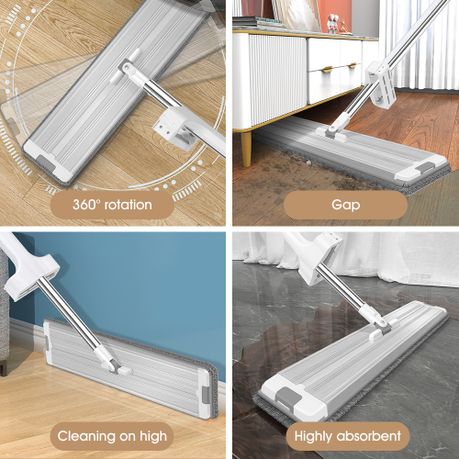 Aluminium & Microfibre Floor Mop with Scraper - 360 Rotating Flat Mop
