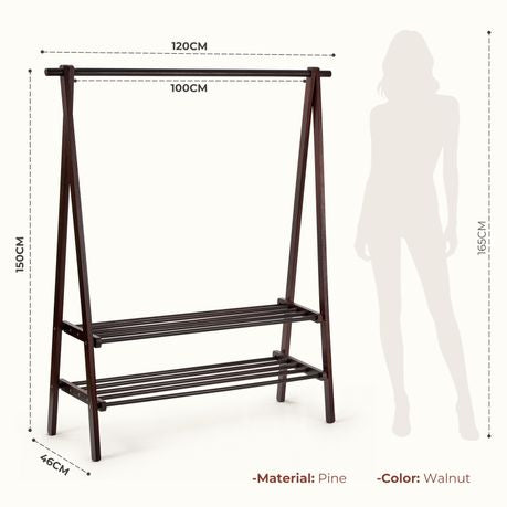 Solid Wood Freestanding Clothes Rack with Double Rail