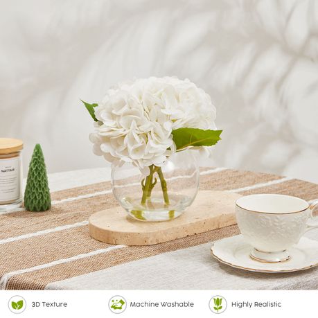 Artificial Hydrangea Flowers with Clear Glass Vase