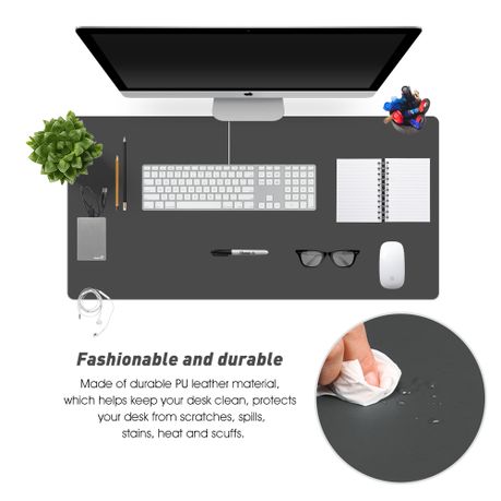 Leather Desk Pad Large Portable Desk Mat - Charcoal
