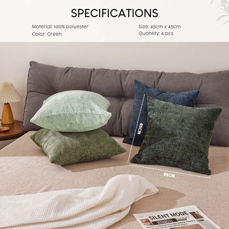 4-Pack Thick Chenille Sofa Cushion Covers Luxury Decorative Pillow Cases - Assorted Colours