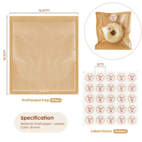 Kraft Paper Food Bags with Window - 100 Pack