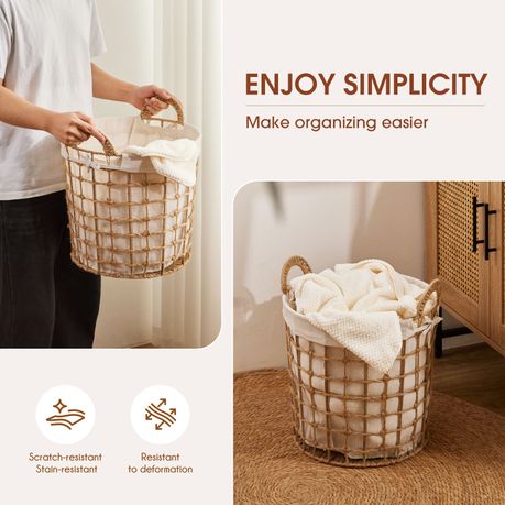 3Pc Woven Hemp Cotton Bedroom Laundry Toy Clothes Storage Basket