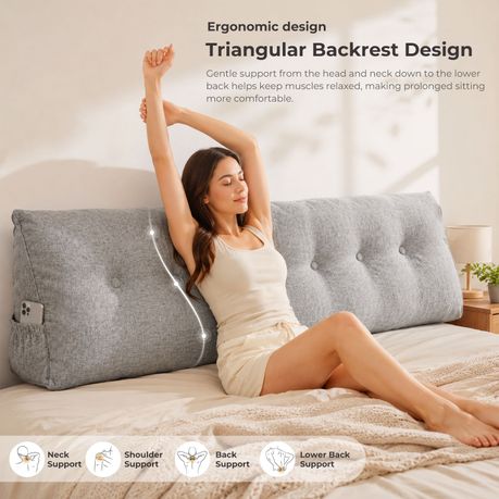 180cm Bed Backrest Cushion - Grey