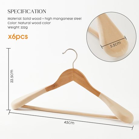 Wide Velvet Wood Hangers Nonslip Clothes Rack for Suit Coat Jacket - Light wood