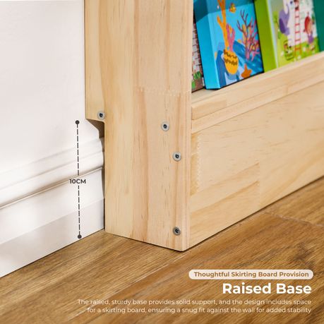 Solid Pine Kids Bookshelf | 4-Tier Front-Facing Display Rack