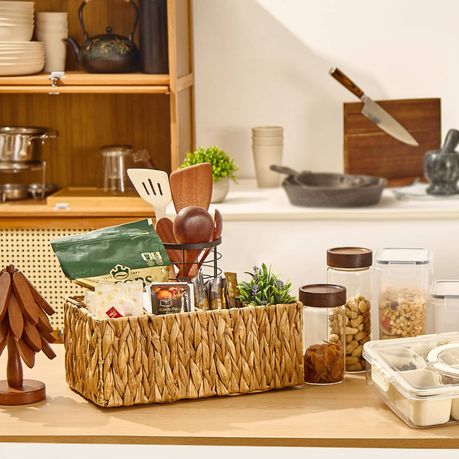 Chenshia 4-Compartment Hand-Woven Wicker Cutlery Holder Tabletop Organizer