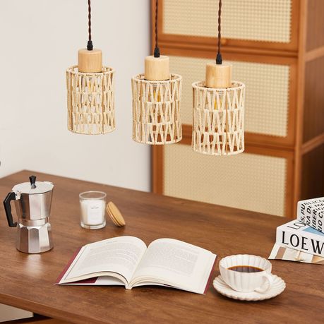 3-Piece Handcrafted Woven Rattan Lampshade Light Cover & Home Decor