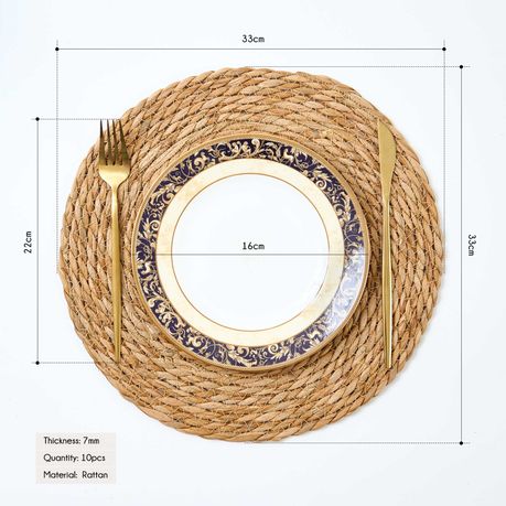 Round Woven Water Hyacinth Placemat Set - 10 Pack