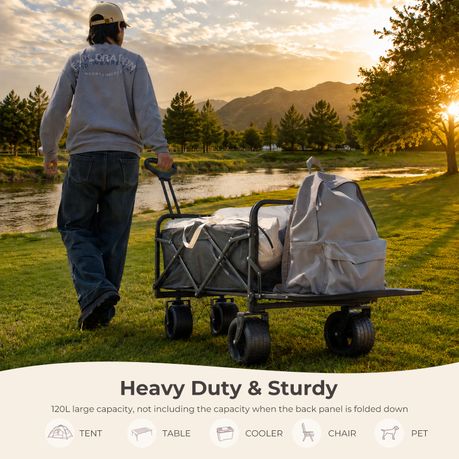 Folding Camping Wagon with Roll-Top Table | 120L