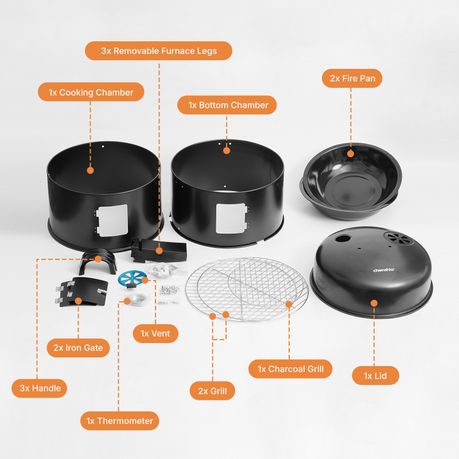 3-in-1 Vertical Charcoal Braai & Smoker BBQ Grill with Thermometer