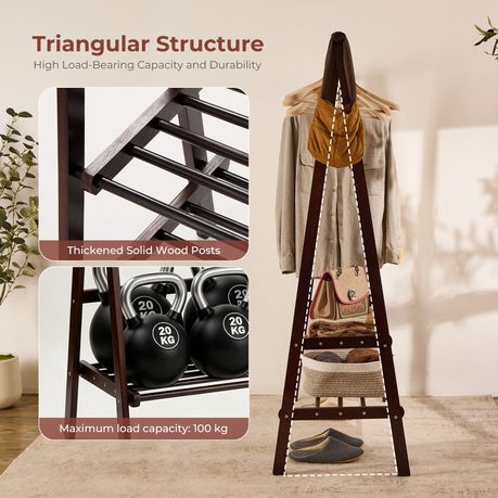 Solid Wood Freestanding Clothes Rack with Double Rail