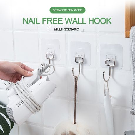 Self-Adhesive Hooks 10 Pack Transparent No Drill Heavy Duty Wall Hangers