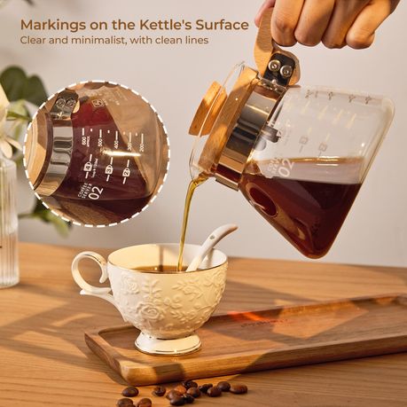 600ml Glass Pour Over Coffee Server With Wooden Handle & Spout