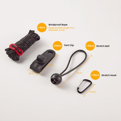 Tarp Clips Heavy Duty 12-Piece Camping Tent Clamps Bungee Ball Cord Set