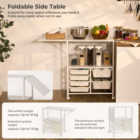 Extendable Kitchen Storage Cart with 6 Drawers