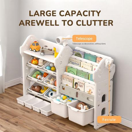 2-in-1 Kids Bookshelf Toy Storage Organizer with 12 Removable Bins