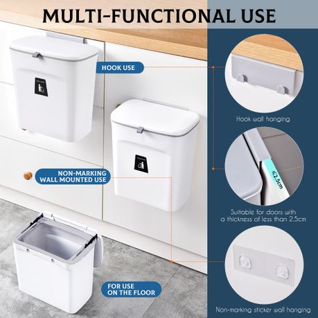9 Litre Hanging Kitchen Trash Can with Lid & 100 Waste Bags