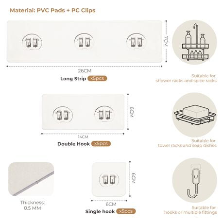 Self-Adhesive Pads for Wall Storage Racks - 15-Piece