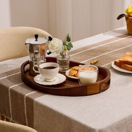 Oval Acacia Wood Serving Tray with Handles