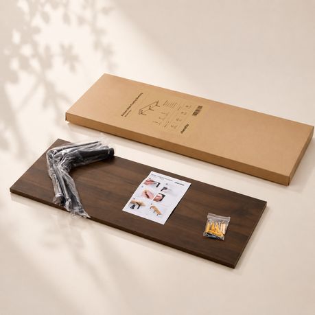 80cm Floating Wall Shelf with Metal Brackets - Brown