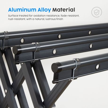 2m Wall-Mounted Aluminium Drying Rack with Windproof Clips