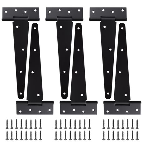 Heavy-Duty Black T-Strap Tee Hinges - 6 Pack