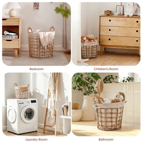 3Pc Woven Hemp Cotton Bedroom Laundry Toy Clothes Storage Basket