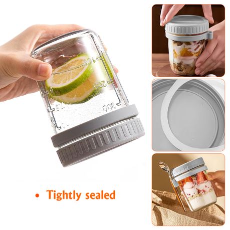 350ml Glass Overnight Oats Jars with Lids and Spoons - 2 Pack